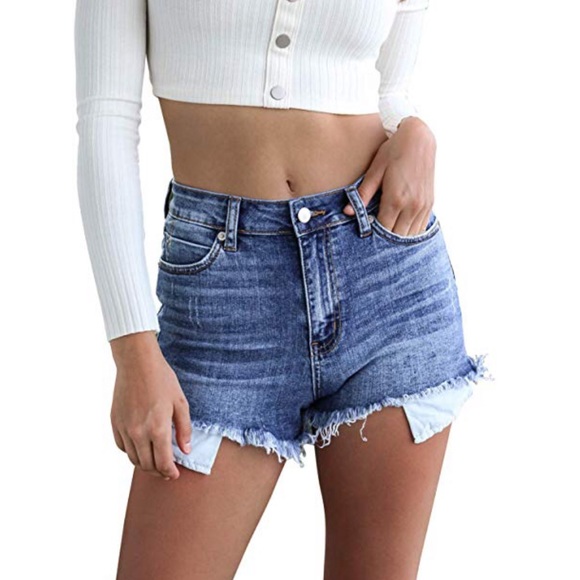 Boutique Pants - Mid Rise Frayed Daisy Duke Jean Shorts